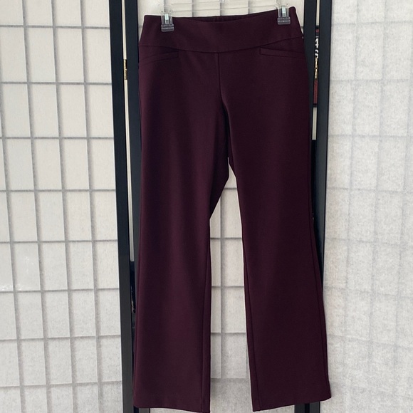 NY&Co Plum / Burgundy High Waisted Straight Leg Whitney Pull-On Pants - Picture 8 of 9